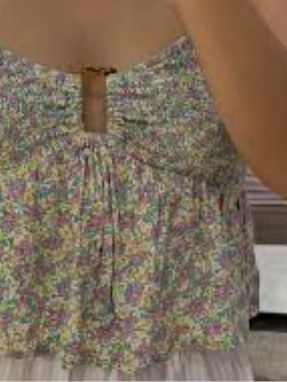 American Eagle Outfitters Green Floral Smocked Tank Top Cropped